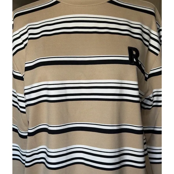 ROMY Varsity Stripe Polo Knit Top Tan Black Ivory Long Sleeve NWT XS - Image 4