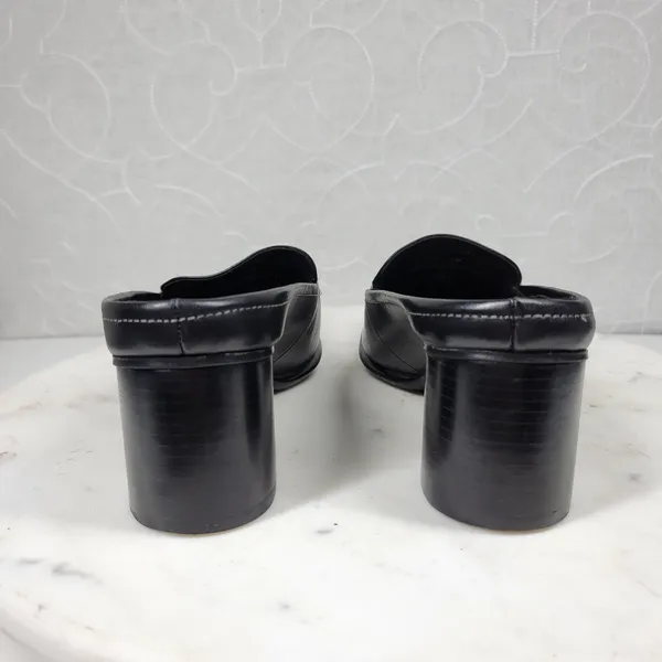 VTG Bass Artist Mules Womens 6 Black Leather Slip On Square Toe Block Heel 2003 - Image 9