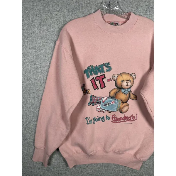 Vintage Grandma Sweatshirt Fruit of the Loom Medium Pink Teddy Bear Long‎ Sleeve - Image 11