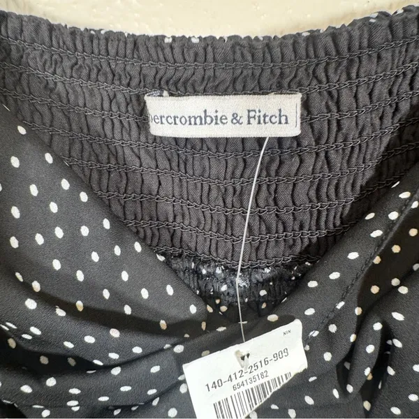 Abercrombie & Fitch Black Polka Dot Puff Sleeve Blouse Womens M Cropped Smocked - Image 9