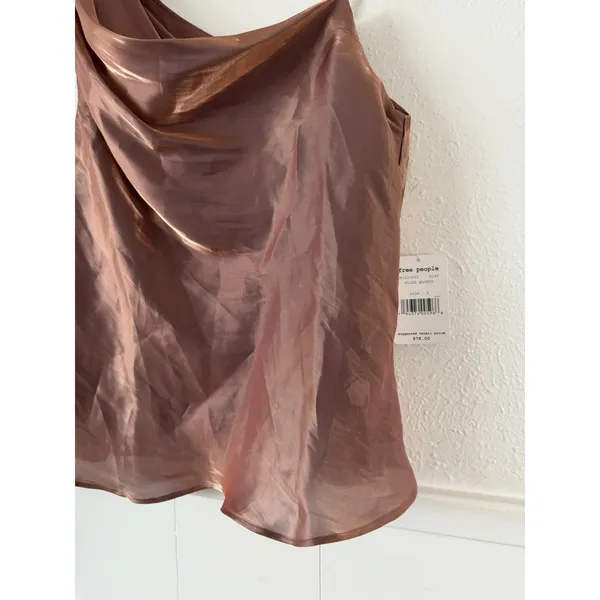 Free People Women's One Shoulder Satin Cowl Neck Top Dusty Mauve NWT - Image 10