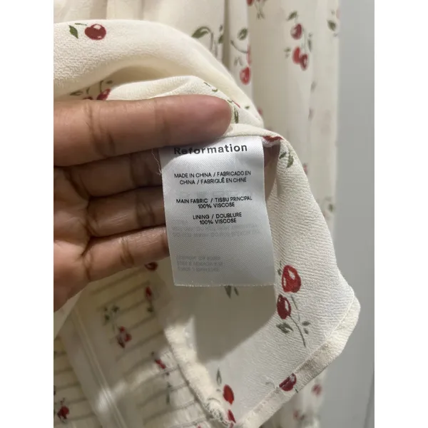 Reformation Chase Cherry Print Blouse Sz 4 - Image 6