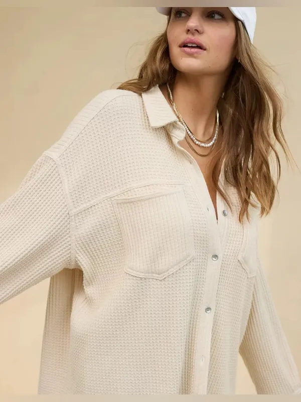 Aerie Anytime Fave‎ Waffle Shirt Cabe Batter Oversized Shacket Size Large - Image 12