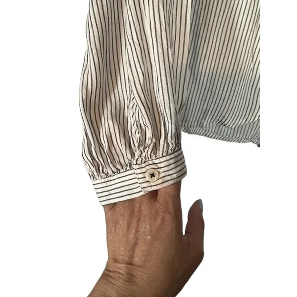 Max Studio White Striped Long Sleeve Button Bow Detail Blouse Women Sz L - Image 5
