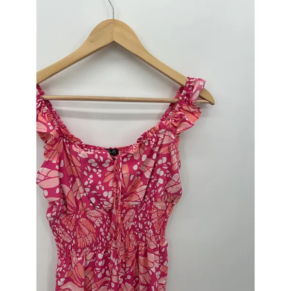 Lilly Rose‎ Womens Pink Floral Milkmaid Dress XS Smocked Ruffle A4930U54B03 - Image 4