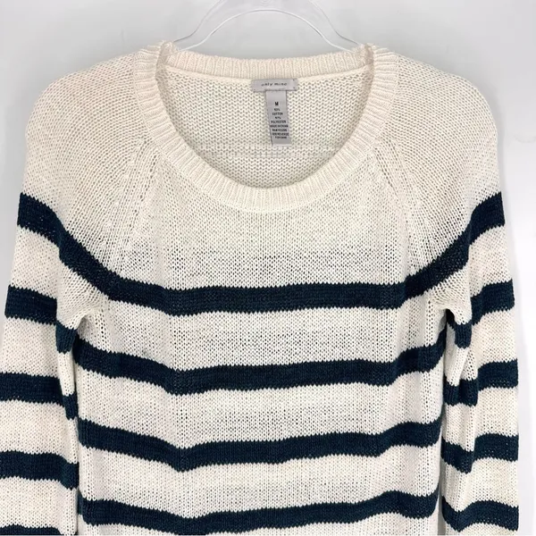 Only Mine Crew Neck Loose Knit Nautical Sweater White with Navy‎ Stripes Medium - Image 3