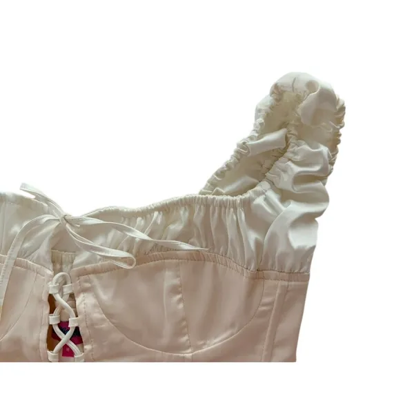 EDIKTED Damsel Satin Lace-Up Corset Top Pink White Size Medium Bustier - Image 3