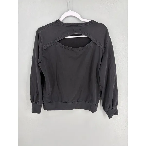 Pact Womens Sweatshirt Black Organic Cotton Back Cutout Pullover Small - Image 2