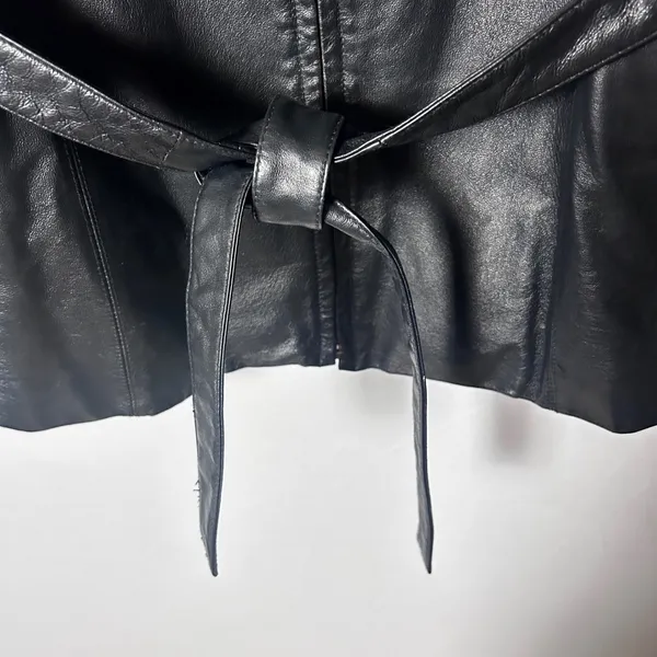 Vintage Outbrook Black Leather Jacket Womens Large Belted Zip Coat 90s - Image 9