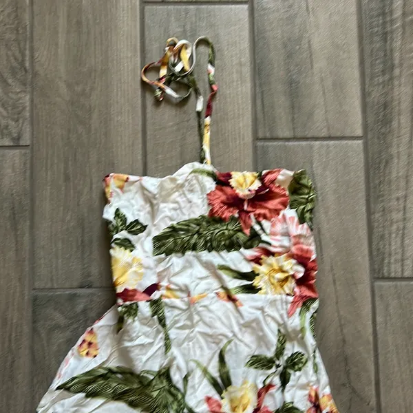 Tropical floral Ruffled Tiered Sundress Pink - Image 2