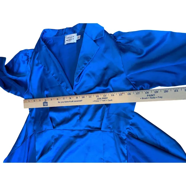 Hello Molly Love New Love Blue Satin Long Sleeve Tie‎ Front Mini Dress XS US 2 - Image 7