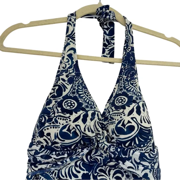 Lauren Ralph Lauren Blue & White Floral Print Halter Tankini Swimsuit Top 10 - Image 4