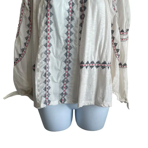 Vintage America Blues Women Top S Ivory‎ 3/4 Sleeve Embroidered Boho Festival - Image 9