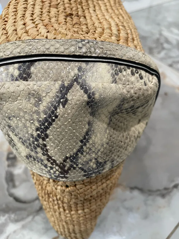 Coach Hampton Straw & Python Snakeskin Leather Trim Tote - Image 7