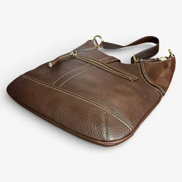 Coach Hamptons Clip Leather Hobo Bag Brown Pebbled Brass Y2K Shoulder Bag 10210 - Image 4