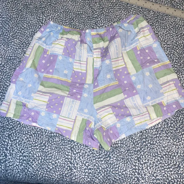 Secret Treasures Pajama Shorts Women Y2K Lounge Sleep Purple Blue Pastel Patchwork Cottagecore M - Image 3