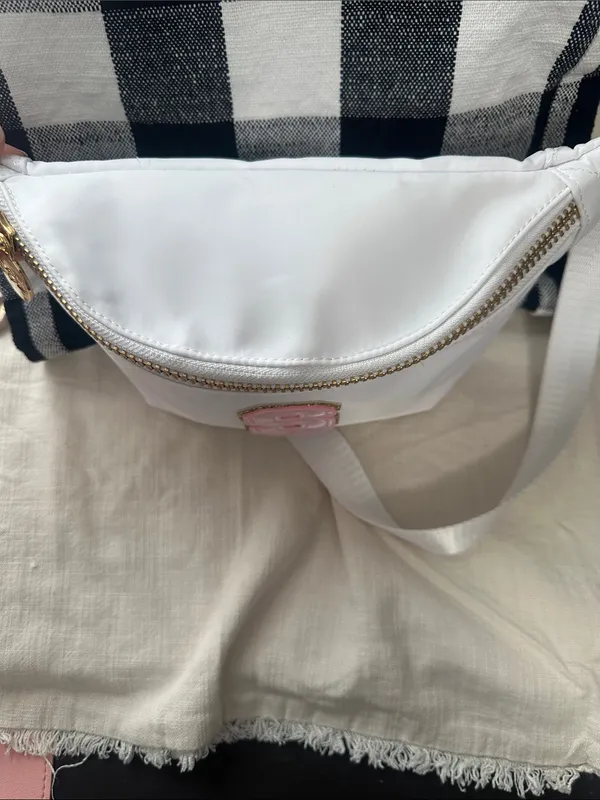 White Crossbody Belt Bag with Pink 'S' Patch by Stoney Clover Ln NEW - Image 4