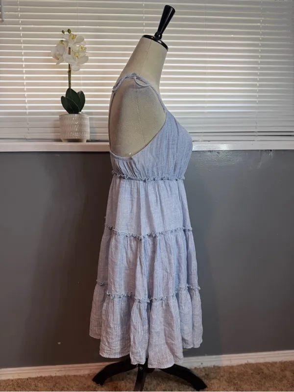 Pink Lily Light Blue Tiered Sundress Size M - Image 4