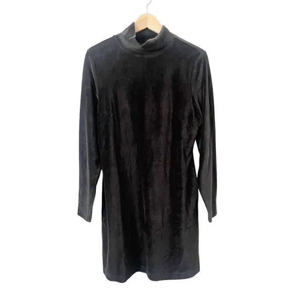 Everlane Black The‎ Velour Mock Neck Long Sleeve Mini Dress - Image 2