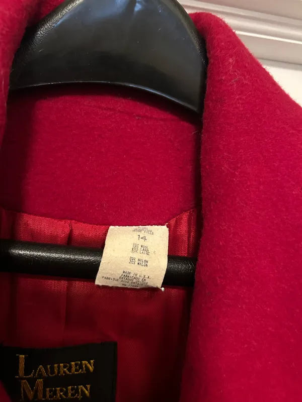 Lauren Meren Wool Red coat Red size 14 Double Breasted sleeves with tailored button - Image 2