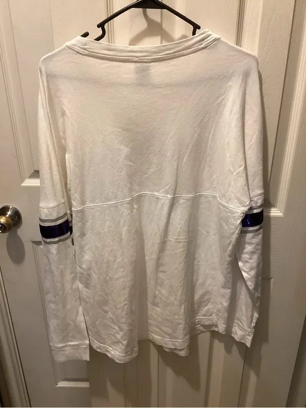 PINK Victoria's Secret White Tee with Purple Lettering - Image 6