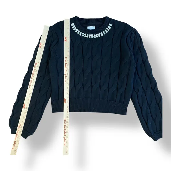 Lola Pearl Neck Cropped Sweater Womens‎ Size L Black Preppy - Image 3