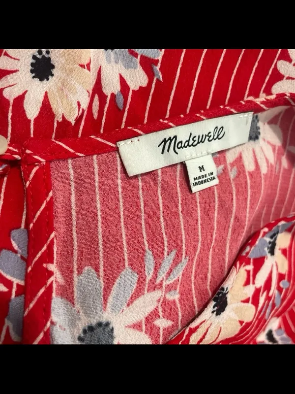 Madewell Red Floral Stripe Short Sleeve Blouse - Image 2