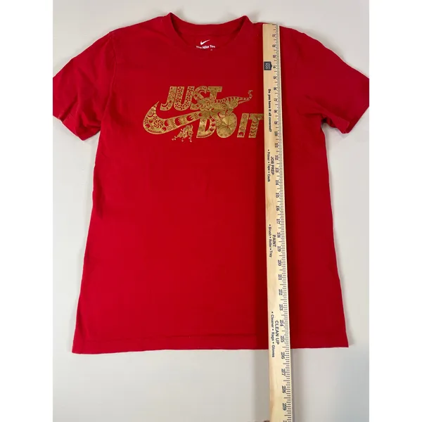 Nike Red Tee Shirt Size S Gold “Just Do It” Logo Athleisure - Image 4