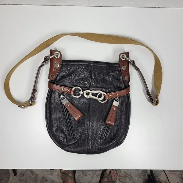 Vintage B Makowsky Pebbled Leather Crossbody Womens Black Bridle Buckle Logo - Image 8