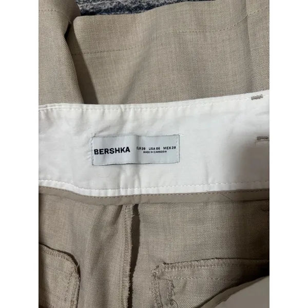Bershka Beige Wide Leg Linen Blend Pants US 6 - Image 6