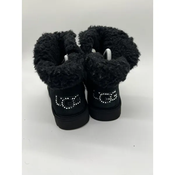 UGG Boots Womens Size 7 Black Suede Shearling Ankle Booties Rhinestone Logo - Image 7