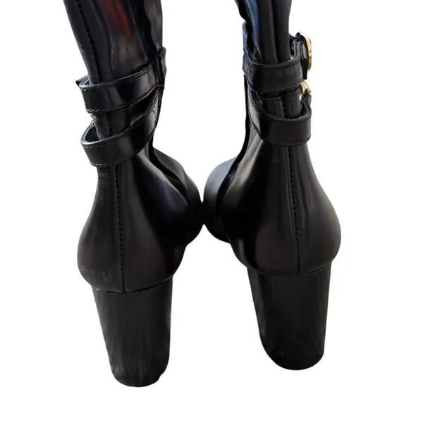 Bruno Magli Adriana Black Leather Tall Boots Gold Hardware Block Heel Italy 8.5 - Image 5