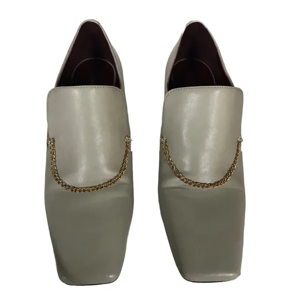 Charles & Keith Gray Leather Block Heel Chain Loafers (36) - Image 4