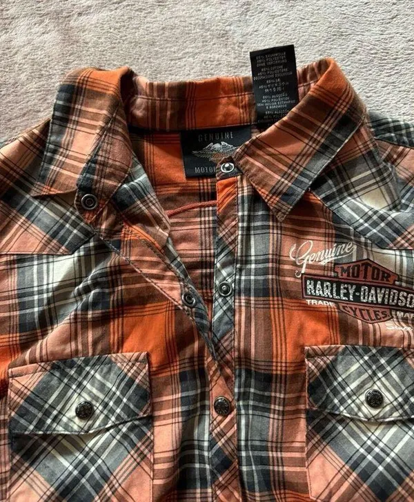 Harley Davidson Women's Plaid Button Up Back Embroidered Logo Shirt Size Large - Image 7