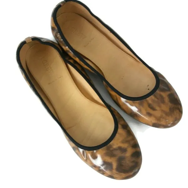 J.Crew Ballet Flats Sz 8.5 Leopard Print Patent Leather Shoes Slip‎ On Loafers - Image 3
