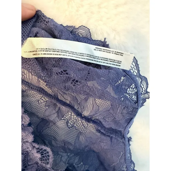 Free People‎ Blue Floral Lace Racerback Bodysuit Plunging V-Neck Lingerie Medium - Image 3