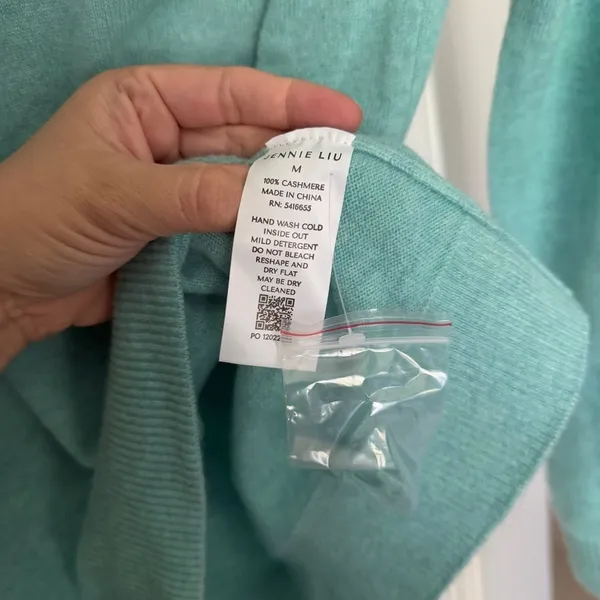 JENNIE‎ LIU Pure Cashmere Long Sleeve Crew Neck Pullover Sweater Aqua Teal - Image 4