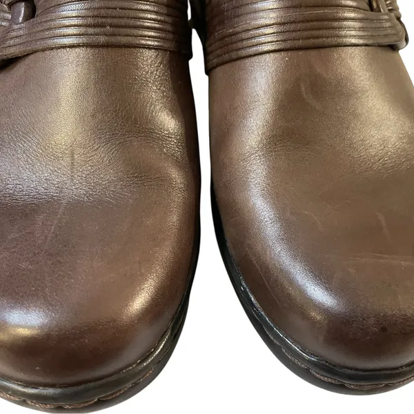 CLARKS Chocolate Dark Brown Leather Clog Mules Slides Shoes - Size 7 - Image 13