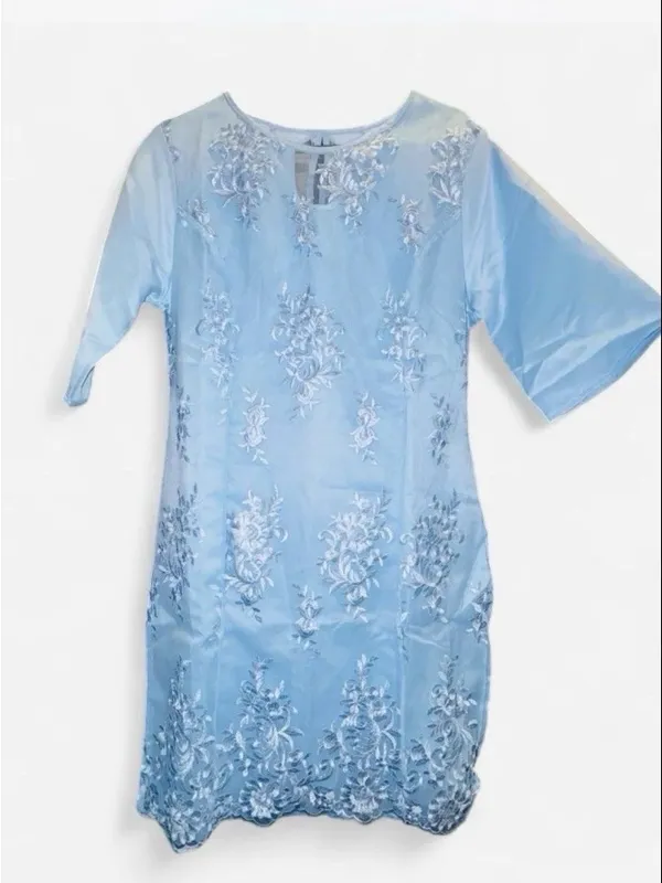 Baby Blue Floral Embroidered Midi Dress XL NWOT Elegant WeddingGuest Formal Chic - Image 3