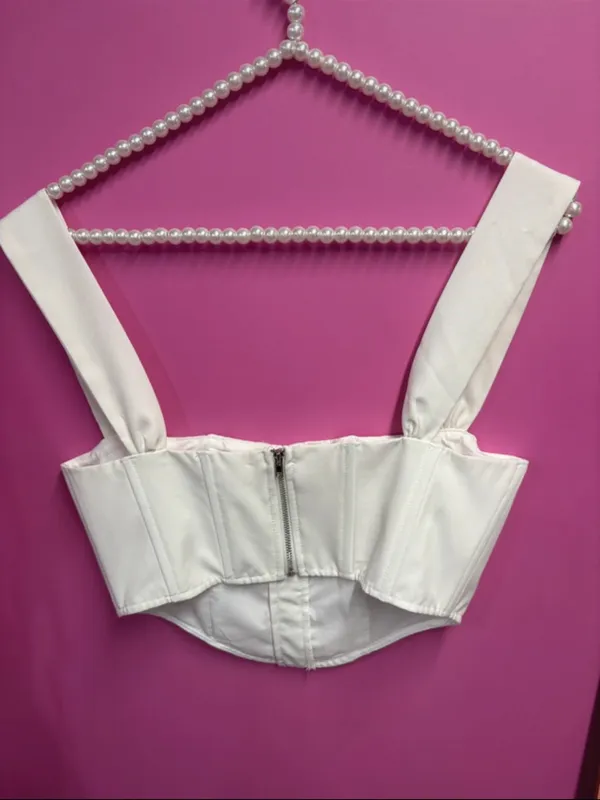 White fox White Structured Corset Crop Top with Wide Straps - Image 3