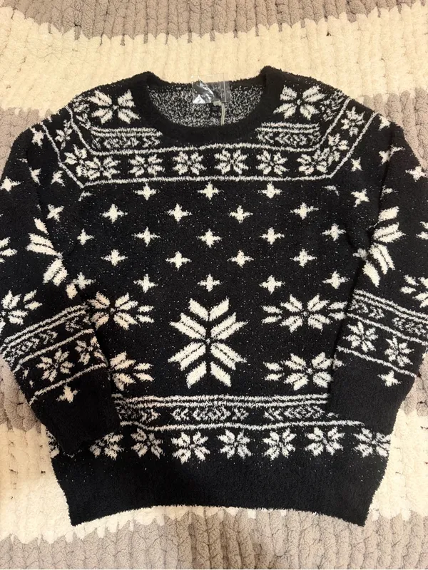 NWT Barefoot dreams black fair isle cozy chic seaside crewneck pullover Large - Image 2