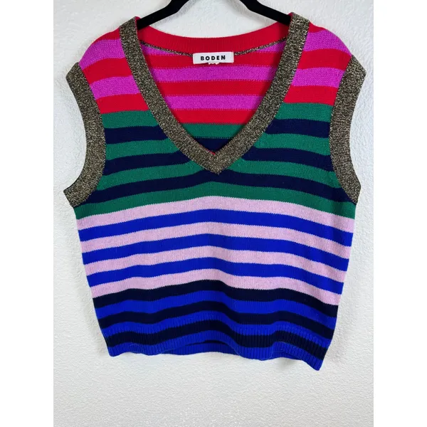Boden Olivia Merino Tank‎ Women Size S Striped Metallic Dopamine Sweater Vest - Image 2