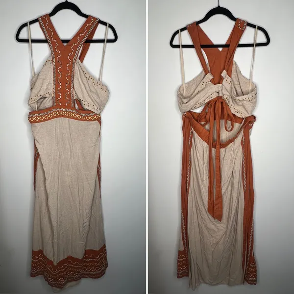Anthropologie Celandine Linen Embroidered Halter Dress Size XL - Image 3
