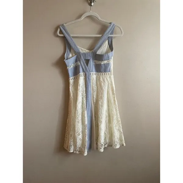 Altar’d State Cream Blue Lace Dress Sz‎ Small - Image 3