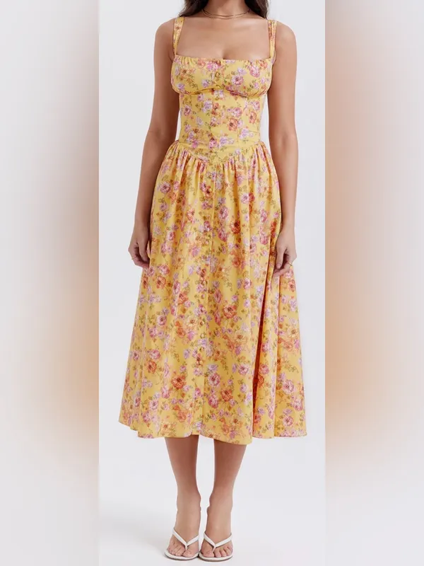 NEW House Of CB Tatiana Butter Yellow Floral Print Midi Sundress Sz XL L+ - Image 4