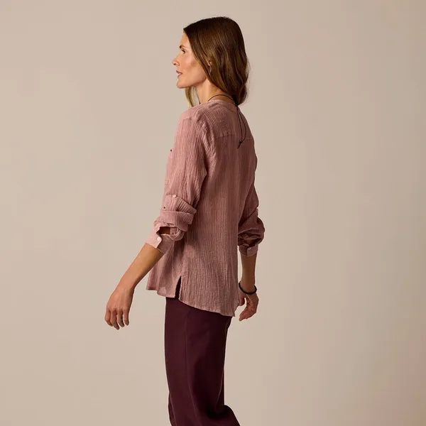 Carve Designs Dylan Gauze Popover Henley Organic Cotton Small Pink - Image 3