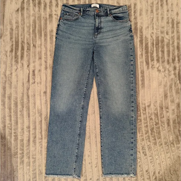 Loft Outlet Womens‎ Straight Leg Jeans Blue Medium Wash Raw Hem Size 4 - Image 2