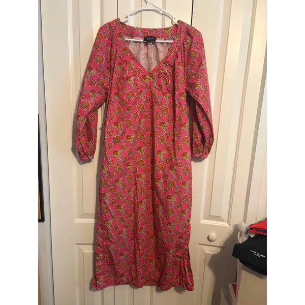 J. Crew Collection Midi Dress Floral Block Print Pink V-Neck‎ Long Sleeve Size S - Image 4