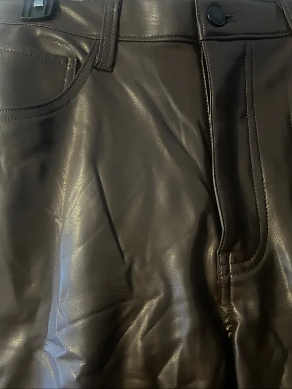 Abercrombie Women Brown Faux Leather Pants - Classic Straight Fit - Image 2