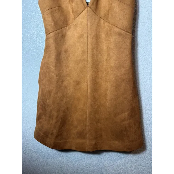 NWT COMMENSE Suede V-Neck Sleeveless Mini Dress Light Brown XS - Image 7